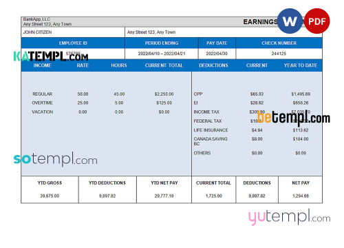 # cross wise pay stub template in Word and PDF format