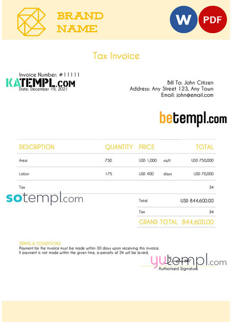 # delta ground universal multipurpose invoice template in Word and PDF format, fully editable