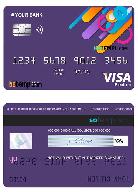 # detail line universal multipurpose bank visa electron credit card template in PSD format, fully editable