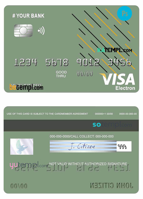 # energy line universal multipurpose bank visa credit card template in PSD format, fully editable