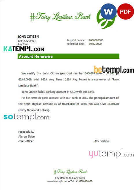 # fairy limitless bank universal multipurpose bank account reference template in Word and PDF format