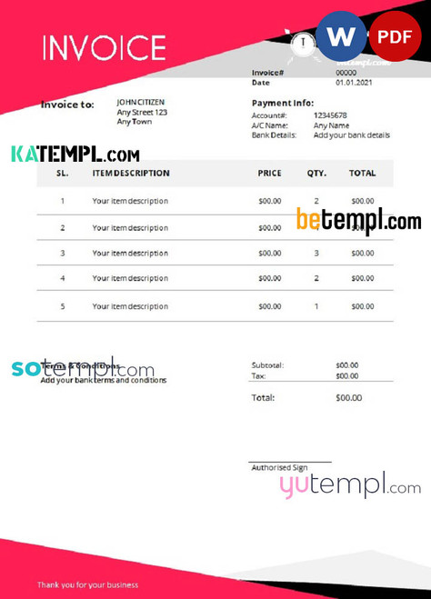 # fever quest universal multipurpose good-looking invoice template in Word and PDF format, fully editable