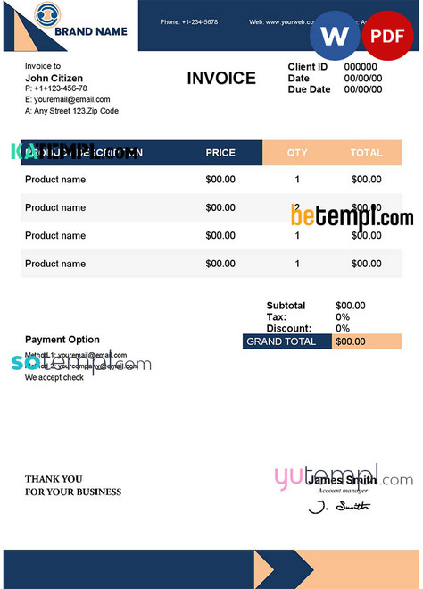 # first catch universal multipurpose invoice template in Word and PDF format, fully editable
