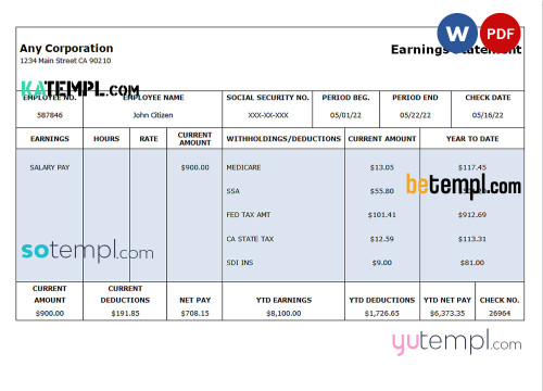 # focus point pay stub template in Word and PDF format