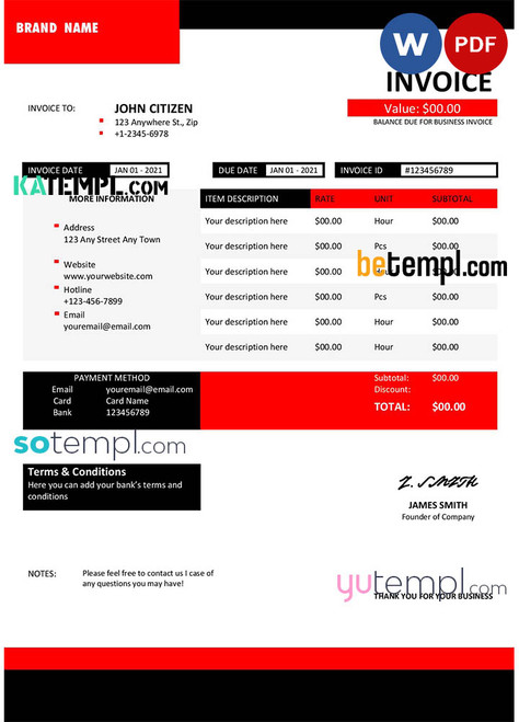 # found report universal multipurpose invoice template in Word and PDF format, fully editable