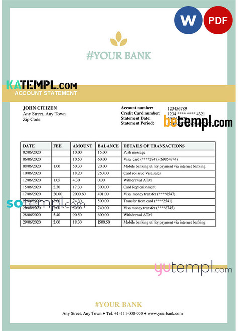 # golden marker universal multipurpose bank statement template in Word format
