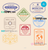 Milan Madrid Berlin travel stamp collection template of 8 PSD designs, with fonts