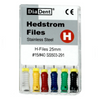 Diadent's stainless steel (SS) files are available in standard ISO sizes, .02 taper.


DiaDent's Hedstrom files (H-Files) have flute depth that increases with the taper, creating a sharper, more flexible instrument.

H-Files 25mm	6 files/box
SS503-201	H-File 25mm   #08
SS503-202	H-File 25mm   #10
SS503-203	H-File 25mm   #15
SS503-204	H-File 25mm   #20
SS503-205	H-File 25mm   #25
SS503-206	H-File 25mm   #30
SS503-207	H-File 25mm   #35
SS503-208	H-File 25mm   #40
SS503-209	H-File 25mm   #45
SS503-210	H-File 25mm   #50
SS503-211	H-File 25mm   #55
SS503-212	H-File 25mm   #60
SS503-213	H-File 25mm   #70
SS503-214	H-File 25mm   #80
SS503-291	H-File 25mm   #15/40
SS503-292	H-File 25mm   #45/80

SS503-201, SS503-202, SS503-203, SS503-204, SS503-205, SS503-206, SS503-207, SS503-208, SS503-209, SS503-210, SS503-211, SS503-212, SS503-213, SS503-214, SS503-291, SS503-292