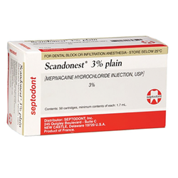 Scandonest 3% Plain Mepivacaine 50/Box containing 5 blisters of 10 x 1.7 ml glass cartridges