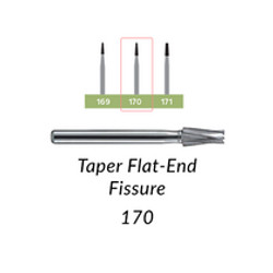 Carbide Burs. FG-170 Taper Flat-End Fissure. Pack of 100/Bag