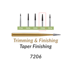 Carbide Burs. FG-7206 T&F 12-blades Taper Finishing. Pack of 100/Bag
