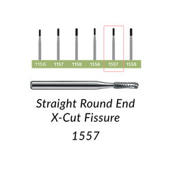 Carbide Burs. FG-1557 Straight Round End X-Cut Fissure. Clinic Pack of 100/bag.