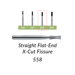 Carbide Burs. FG-558 Straight Flat-End X-Cut Fissure. Clinic Pack of 100/bag