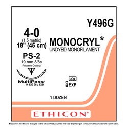 Ethicon Monocryl 4/0, 18" Monocryl Undyed Monofilament Absorbable Suture