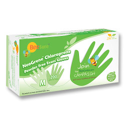 BeeSure NeoGrene Chloroprene, Medium, 200/PK, Powder Free Exam Gloves.The