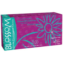 Blossom Nitrile Exam Gloves: MEDIUM, 200/Bx. BLUE LITE. Textured fingertips