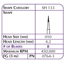 Robot FG #SH 133 8 Blade CTF Carbide Finishing Burs 3/Pk. For Cosmetic Trimming