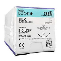 Look 3/0, 18' Silk Black Braided non-absorbable suture with reverse-cutting C-7
