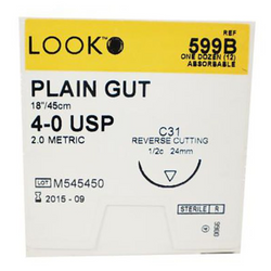 Look 4/0, 18' Plain Gut Absorbable Suture with Reverse-cutting C-31 Needle
