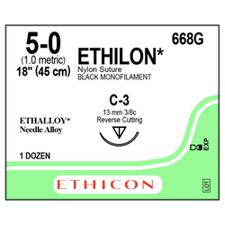 Sutures Ethicon 668G 5/0 Ethilon Mono C-3 5-0 Black 18in Suture 12/Bx
