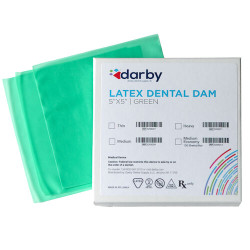 Latex Dental Dams 5" x 5", Thin, Green, 52/Box, 60