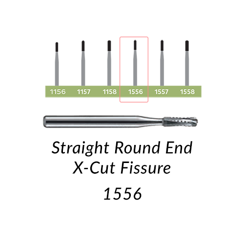 Carbide Burs. FG-1556 Straight Round End X-Cut Fissure. Clinic Pack of 100/bag.
