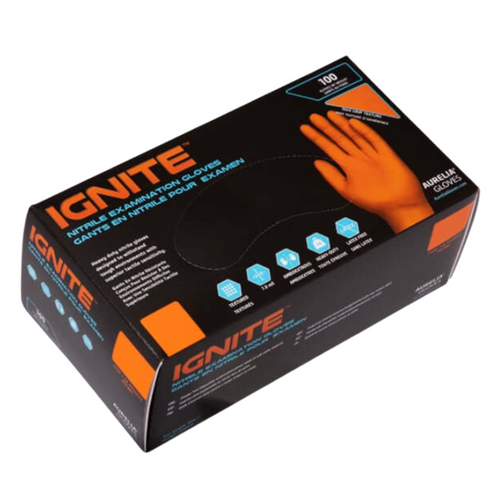 Ignite Nitrile Orange Powder Free Gloves