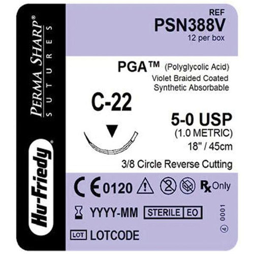 Perma Sharp Suture 5-0 Polyglycolic Acid C-22 Violet 18" Braid 12/Box (PSN388V)