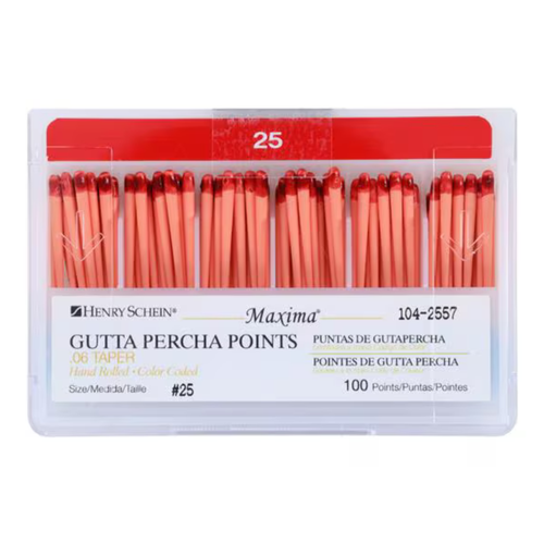 Dentsply Sirona, Tapered Hand Rolled Gutta Percha Points Size 25 120/Box, 670957