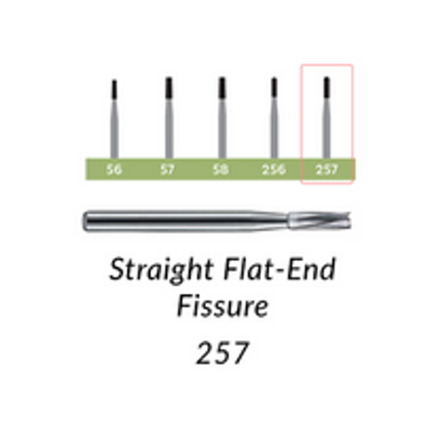 Carbide Burs. FG-257 Straight Flat-End Fissure. Pack of 100/Bag