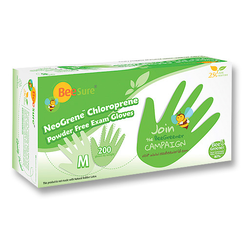 BeeSure NeoGrene Chloroprene, Medium, 200/PK, Powder Free Exam Gloves.The