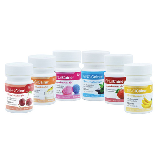 Gingicaine 20% Benzocaine Topical Anesthetic Gel, Asst. Flavors, 1 oz. Jars, 6/Box.