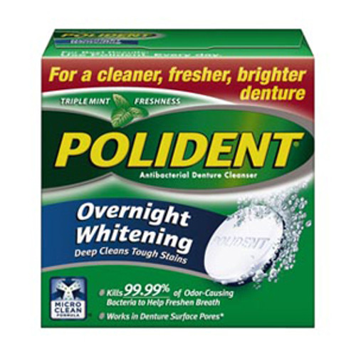 Polident Denture Overnight Whitening Cleanser, Case of 12 - 40 tablets/Box