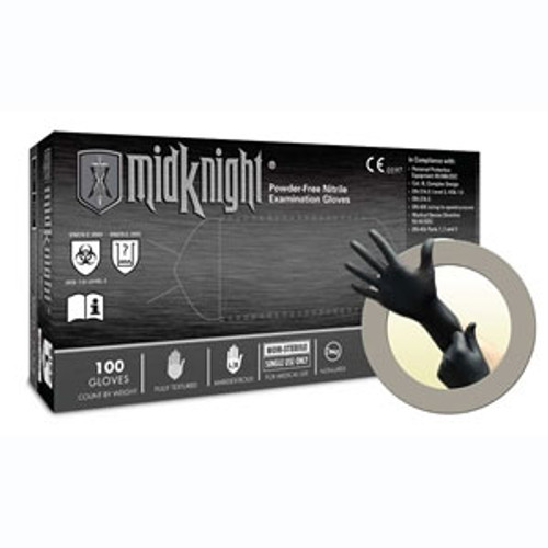 MidKnight Nitrile exam gloves: MEDIUM, black color, powder-free, non-sterile