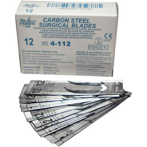 Miltex #12 Sterile Carbon Steel Surgical Scalpel Blade, Box of 100 blades