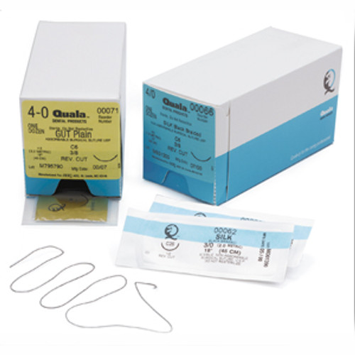 Quala 3/0, 18' Silk Black Braided suture with C-6 reverse-cutting needle 19 mm