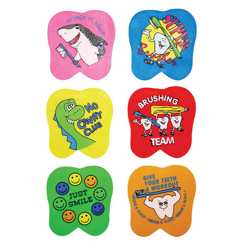 Tooth Erasers 1.5", Assorted Messages Erasers, 72/Pkg.
