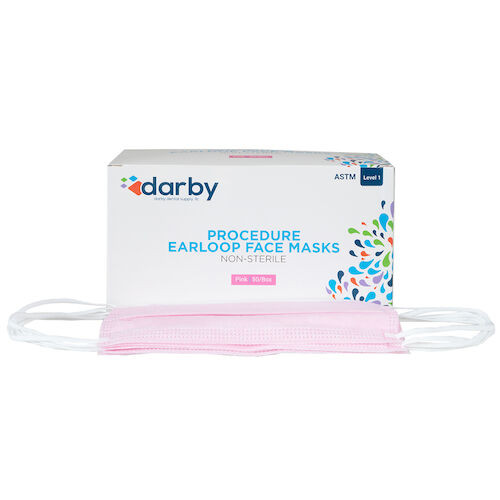 Fluid-Resistant Earloop Masks Pink, 50/Box