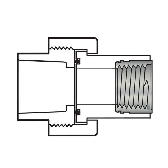1" Sch 40 PVC Transition Union - Soc x Fipt w/ Brass Thread & EPDM O ...