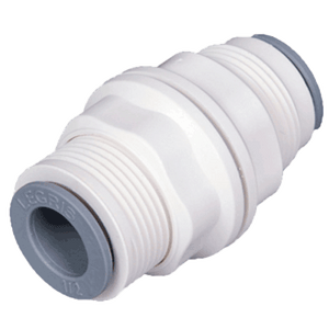 1/4" LIQUIfit® Series White Bio-Based Polymer Bulkhead Union, Push-To-Connect, EPDM O-Ring, Stainless Steel Gripping Ring