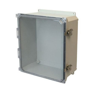 AMU1426CCTF 14x12x6 NEMA 4X Fiberglass Enclosure w/ Twist Latch Clear Hinged Cover Flange Mount