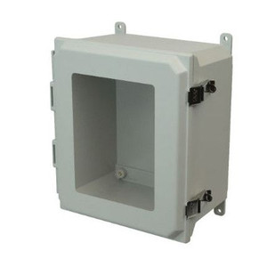 AMU1426LW 14x12x6 NEMA 4X Fiberglass Enclosure w/ Quick-Release Latch Hinged Cover Window Foot Mount