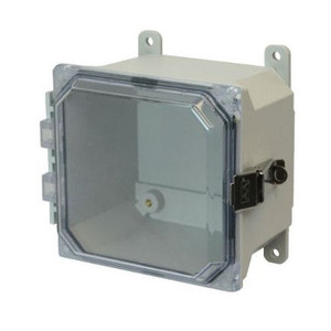 AMU664CCL 6x6x4 NEMA 4X Fiberglass Enclosure w/ Quick-Release Latch Clear Hinged Cover Foot Mount