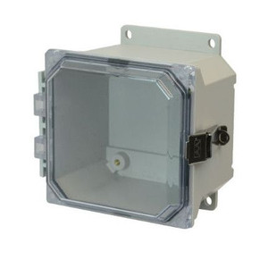 AMU664CCLF 6x6x4 NEMA 4X Fiberglass Enclosure w/ Quick-Release Latch Clear Hinged Cover Flange Mount