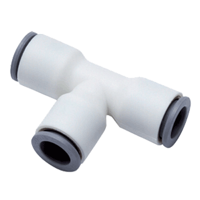 3/8" LIQUIfit® Series White Bio-Based Polymer Union Tee, Push-To-Connect, EPDM O-Ring, Stainless Steel Gripping Ring