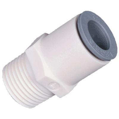 1/2" LIQUIfit® Series White Bio-Based Polymer Connector, Push-To-Connect x MPT, EPDM O-Ring, Stainless Steel Gripping Ring