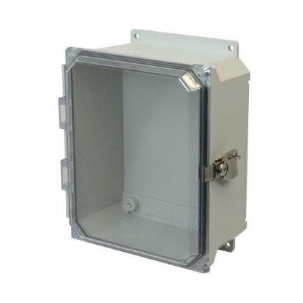 AMU1084CCTF 10x8x4 NEMA 4X Fiberglass Enclosure w/ Twist Latch Clear Hinged Cover Flange Mount