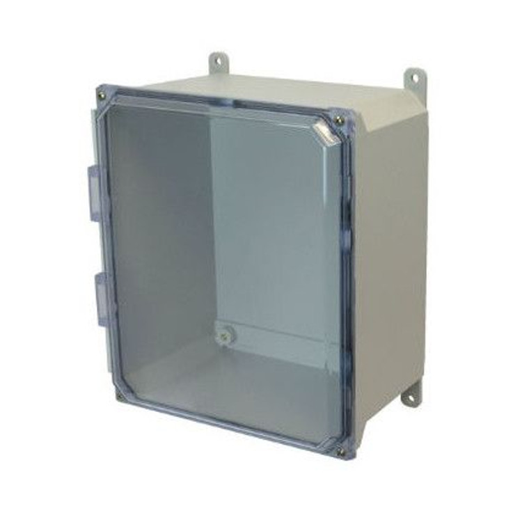 AMU1648CC 16x14x8 NEMA 4X Fiberglass Enclosure w/ Clear Lift-Off Screw Cover Foot Mount