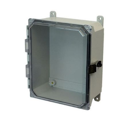 AMU864CCL 8x6x4 NEMA 4X Fiberglass Enclosure w/ Quick-Release Latch Clear Hinged Cover Foot Mount