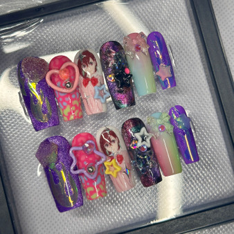 Neon glow in the dark Dandadan Momo nail set with heavy charms